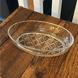 Vintage Clear Oval Glass Serving Dish - Diamond Pattern